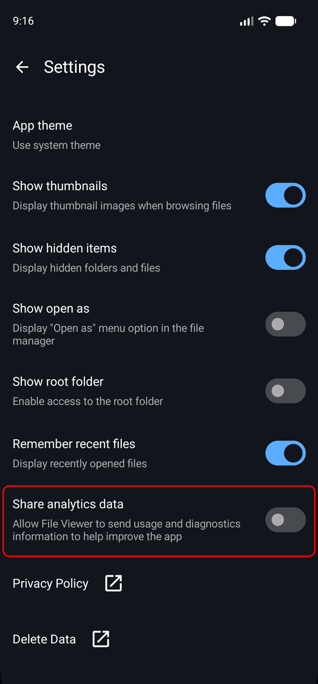 Disable analytics data