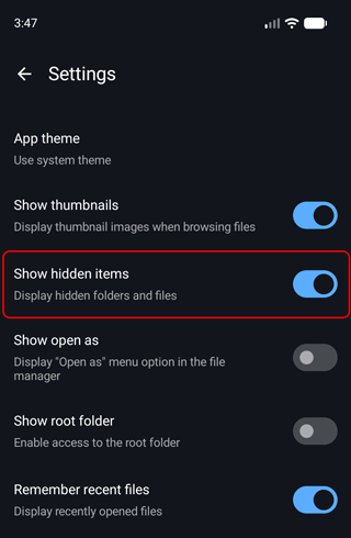 Show hidden files in File Viewer for Android