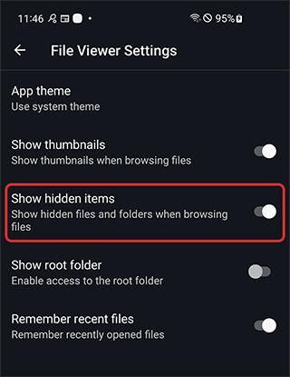 Show hidden files in File Viewer for Android