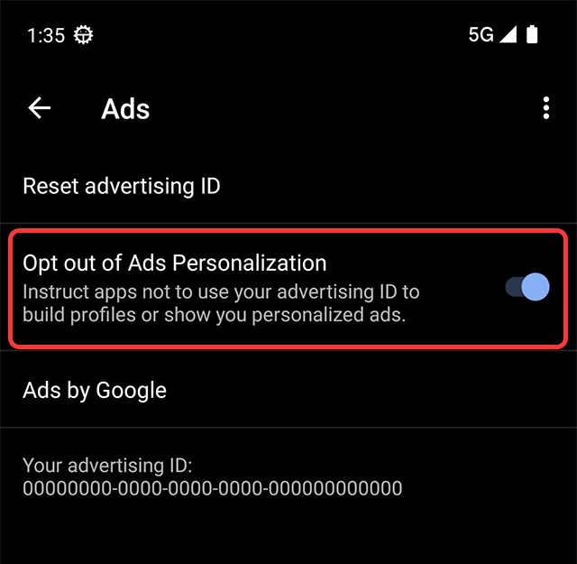 Opt out of ads personalization